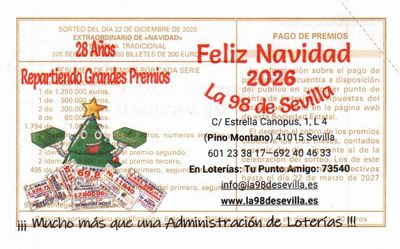Reverso del d&eacute;cimo 42290 con el sello de la Administraci&oacute;n &laquo;La 98 de Sevilla&raquo;, en Sevilla